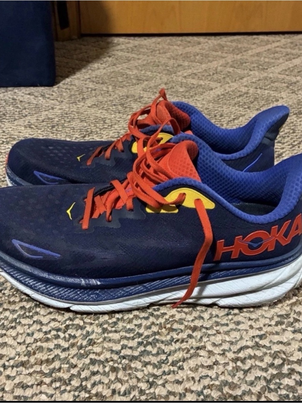 Hoka One One Men's Running Shoes in Navy with Orange & Yellow Highlights